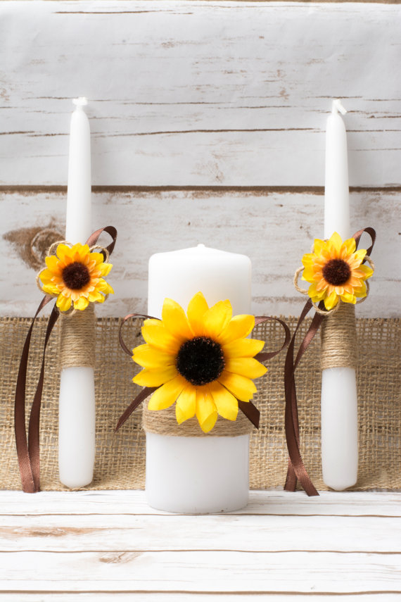 Sunflower Unity Candle For Rustic Wedding Caremony